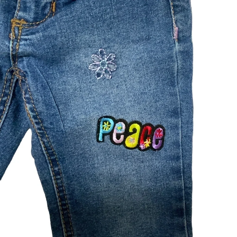 Jordache Jean Retro Hippie 60’s Distressed Dark Wash Embroidered Patches Girl 2T